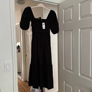 Abercrombie & Fitch Emerson Poplin Puff Sleeve MIDI Dress in Black Size X-Small
